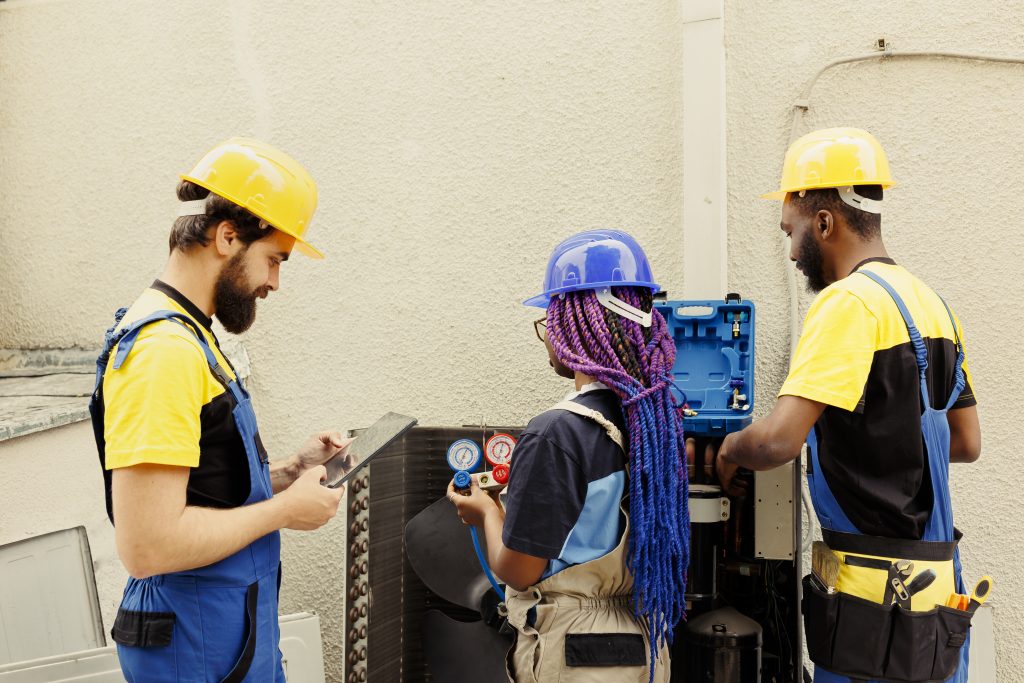 Repairmen looking for freon leaks